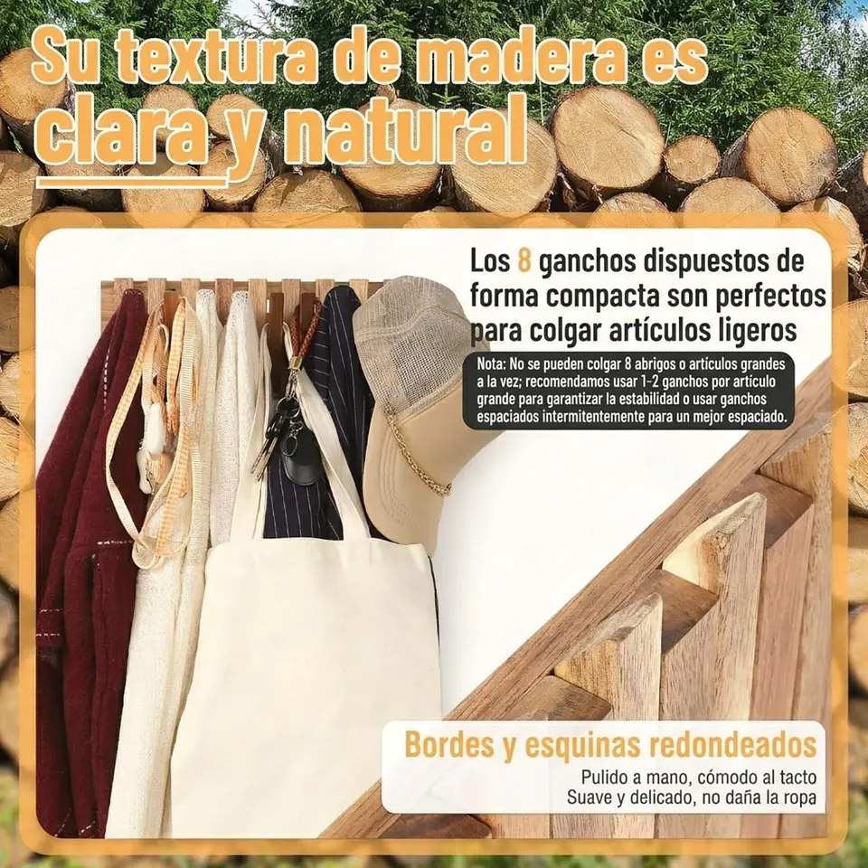 Perchero Plegable De Madera 8 Ganchos 5