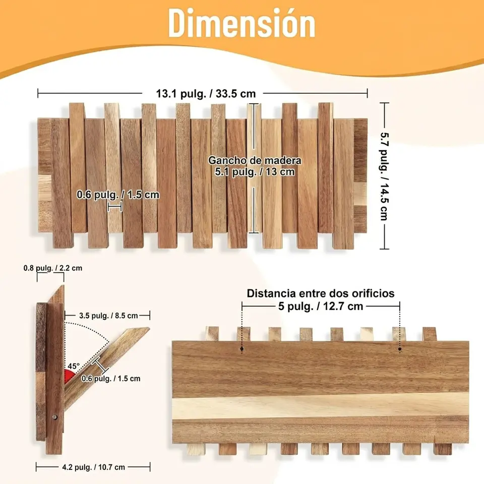 Perchero Plegable De Madera 8 Ganchos 2