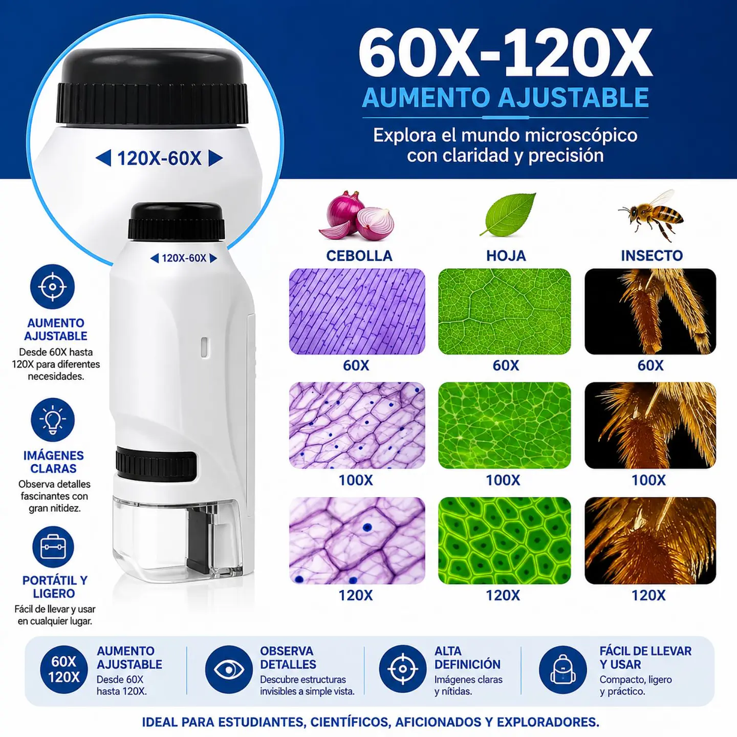 Microscopio Portátil Con Luz Para Niños Juguete Científico 4