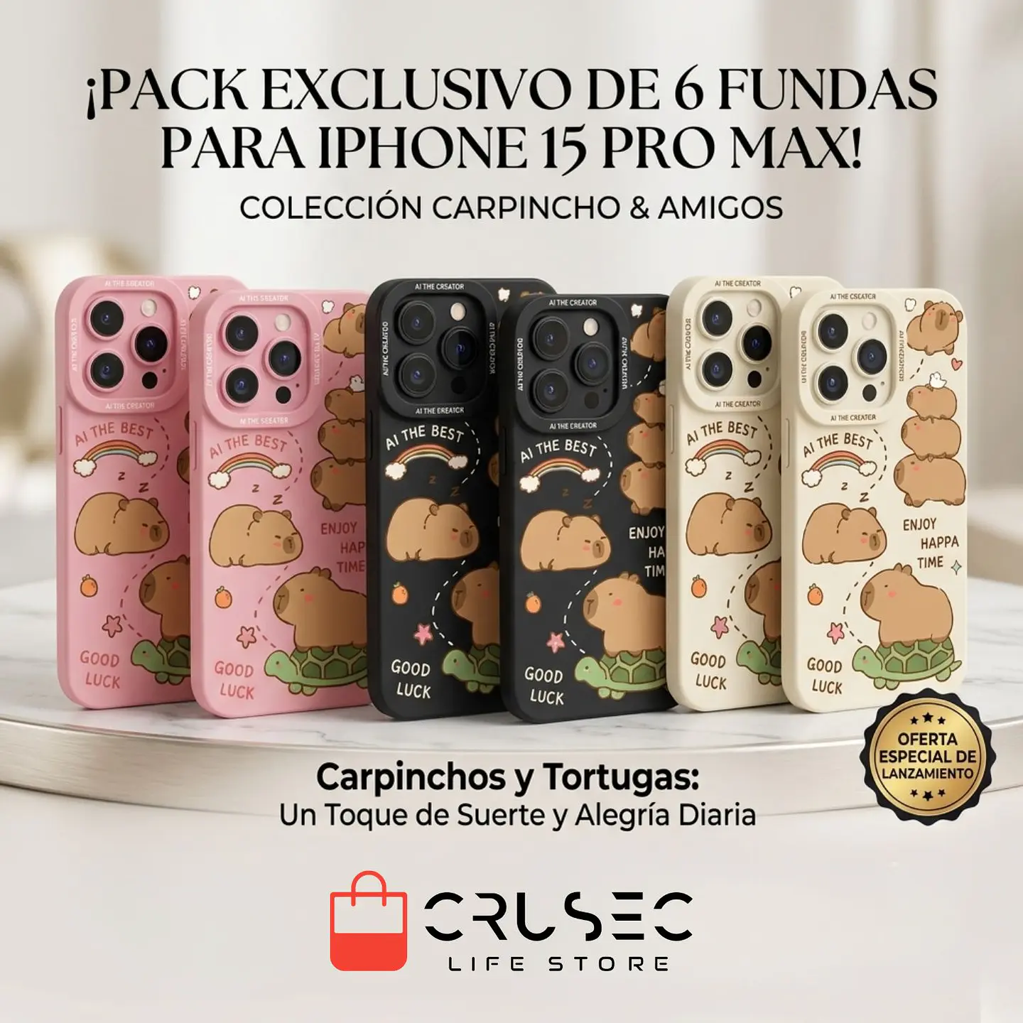 Pack 6 Carcasas Funda Silicona iPhone 15 Pro Max Capibara Antigolpes 3