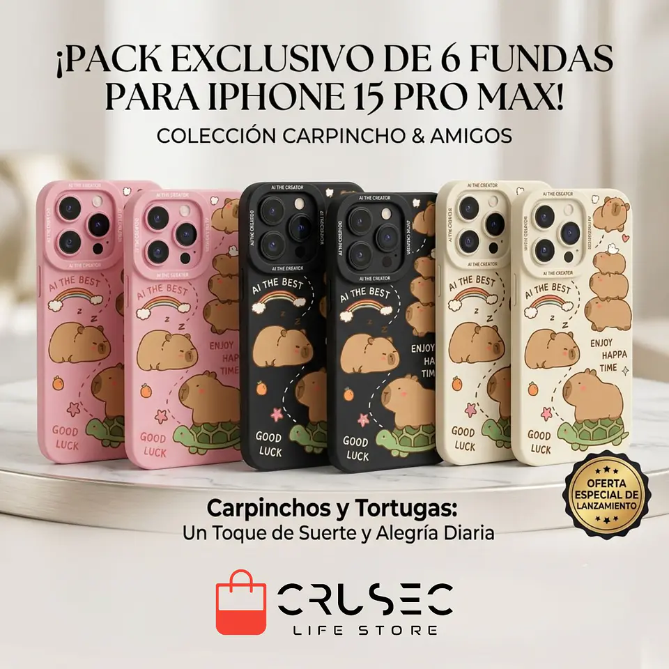 Pack 6 Carcasas Funda Silicona iPhone 15 Pro Max Capibara Antigolpes 3