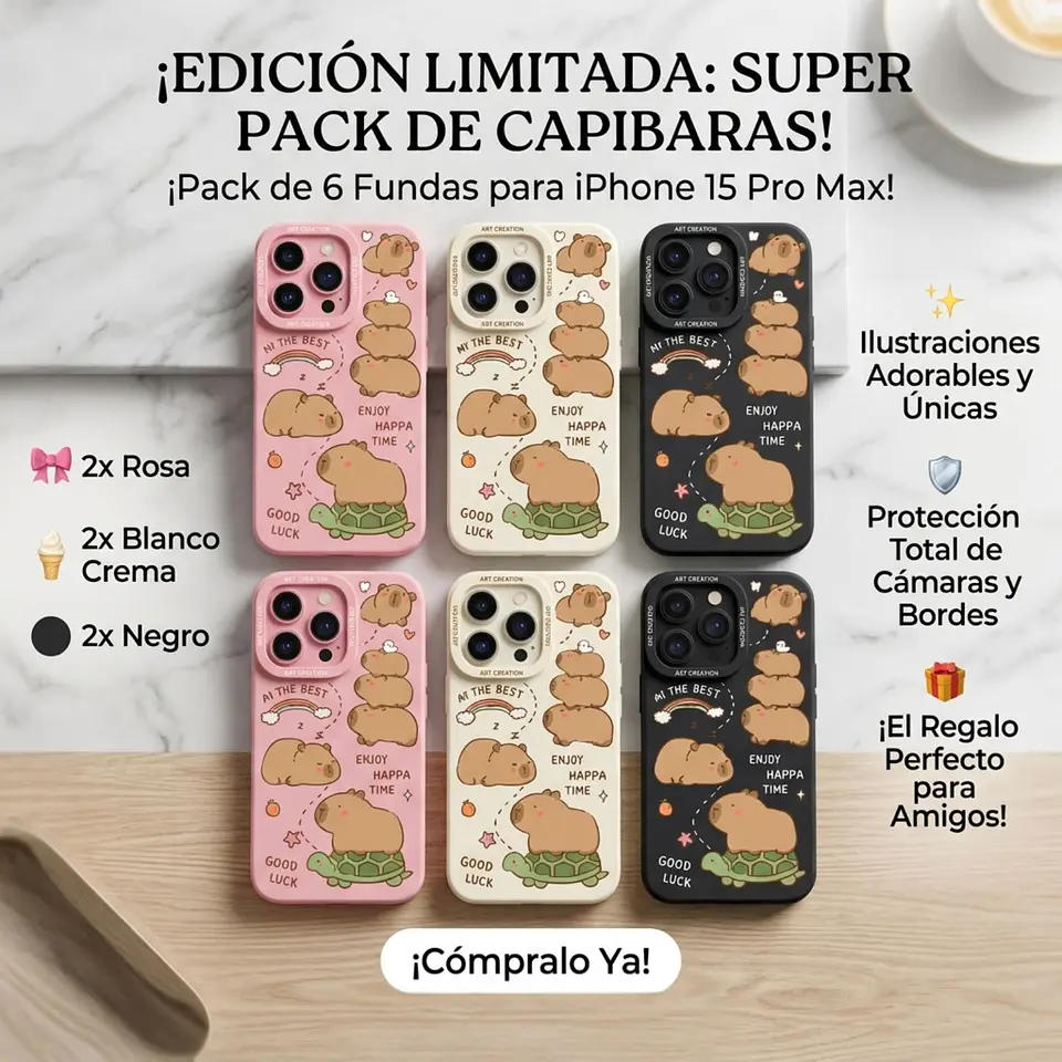 Pack 6 Carcasas Funda Silicona iPhone 15 Pro Max Capibara Antigolpes 4
