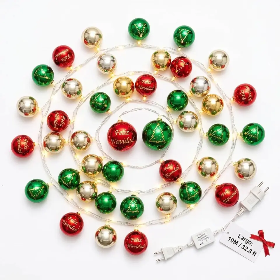 Luces Guirnalda Esferas LED USB Decoración Navidad 10M 1