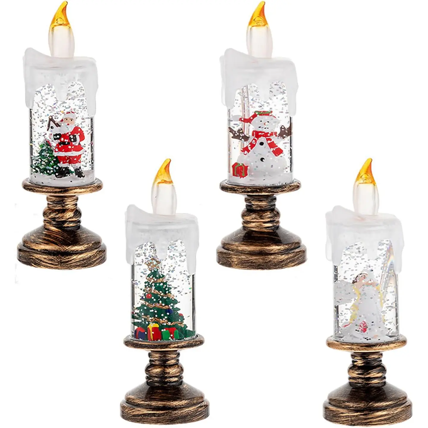 Pack 4 Velas LED Navideñas Con Efecto Caída Nieve 1