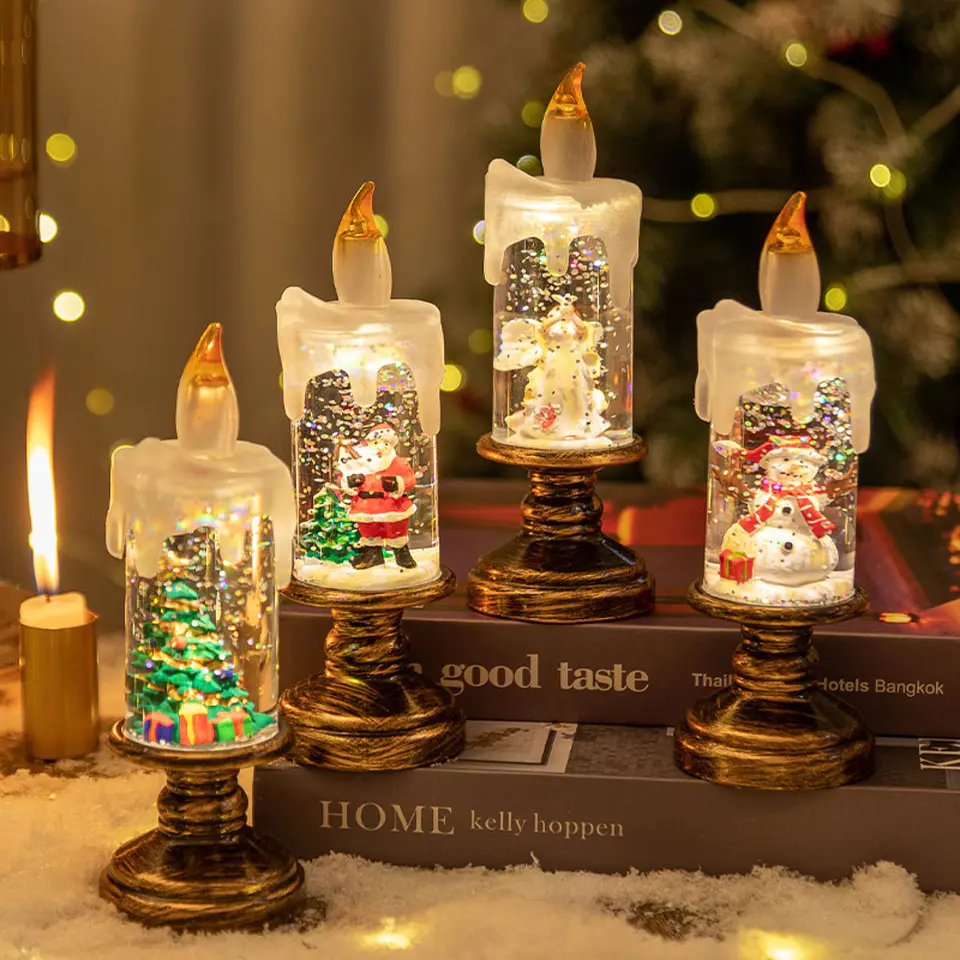 Pack 4 Velas LED Navideñas Con Efecto Caída Nieve 9