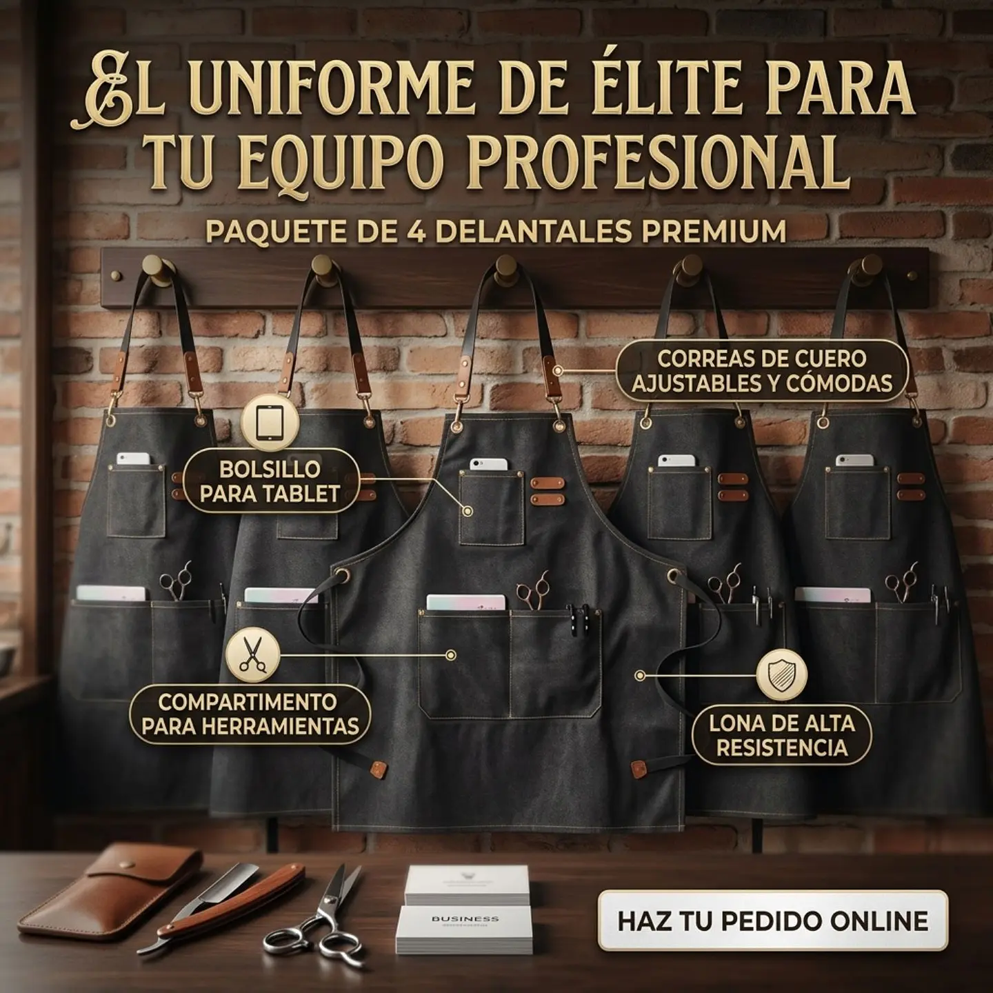Pack 4 Delantales Pechera Unisex Multiuso Hogar Trabajo Parrilla 3
