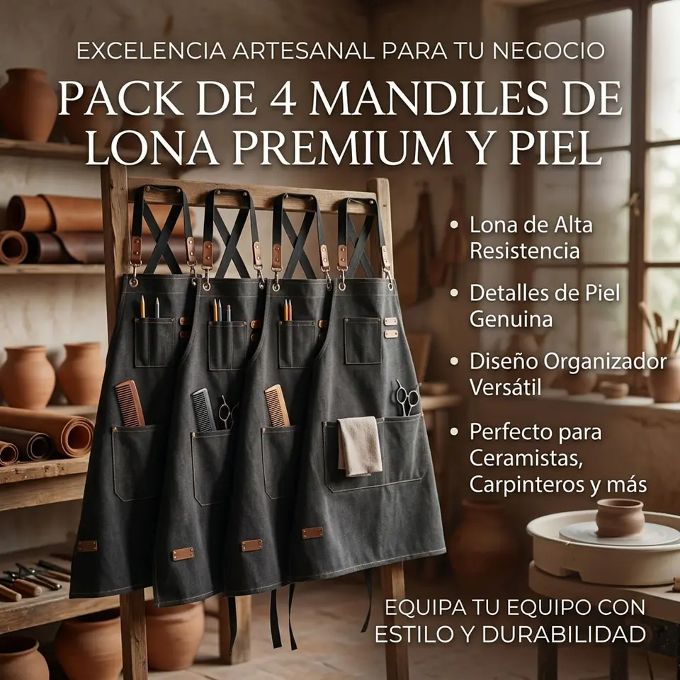 Pack 4 Delantales Pechera Unisex Multiuso Hogar Trabajo Parrilla 4