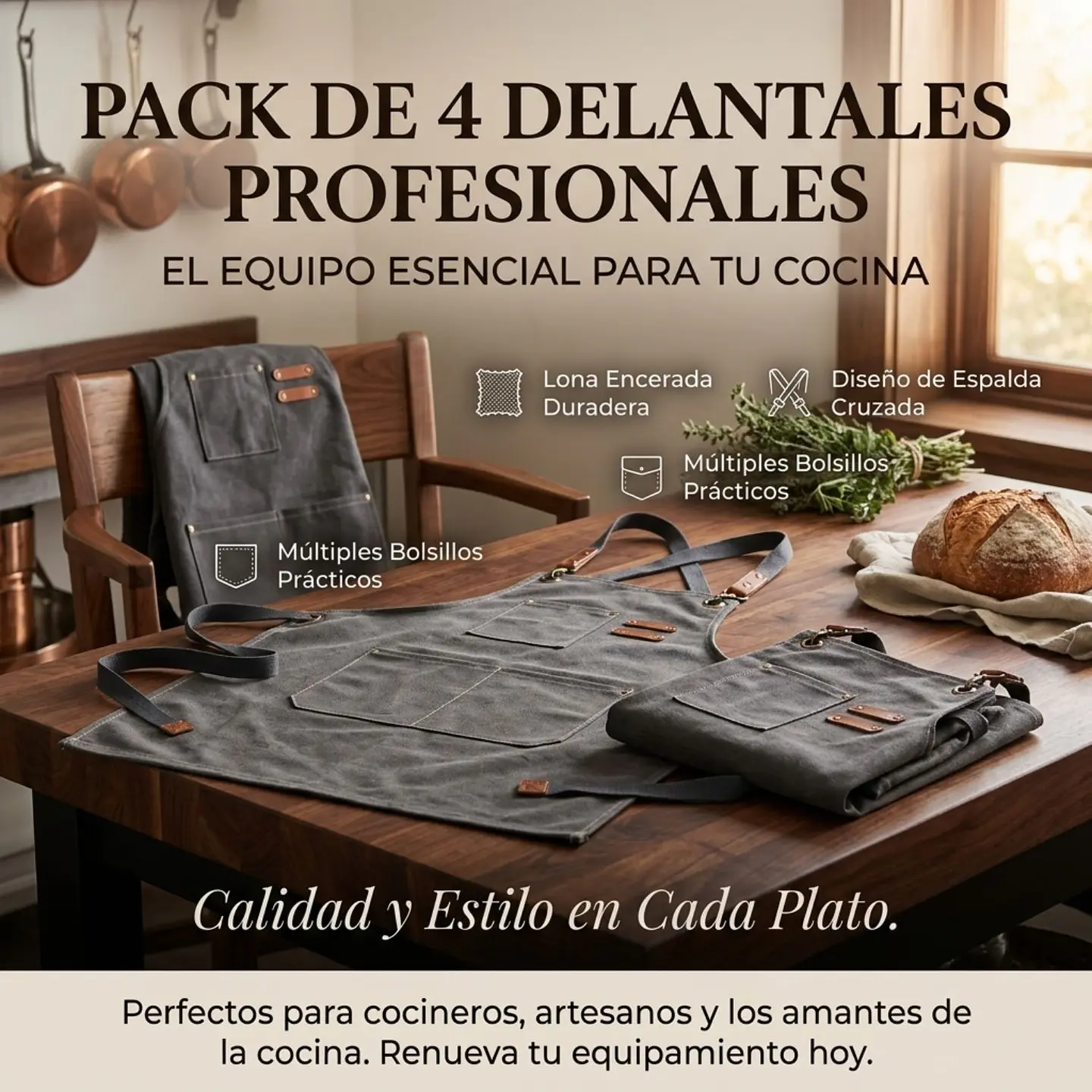 Pack 4 Delantales Pechera Unisex Multiuso Hogar Trabajo Parrilla 6