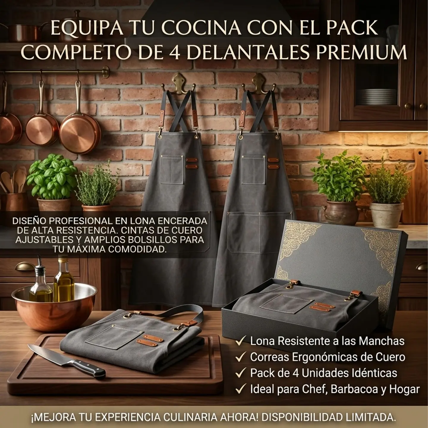 Pack 4 Delantales Pechera Unisex Multiuso Hogar Trabajo Parrilla 7