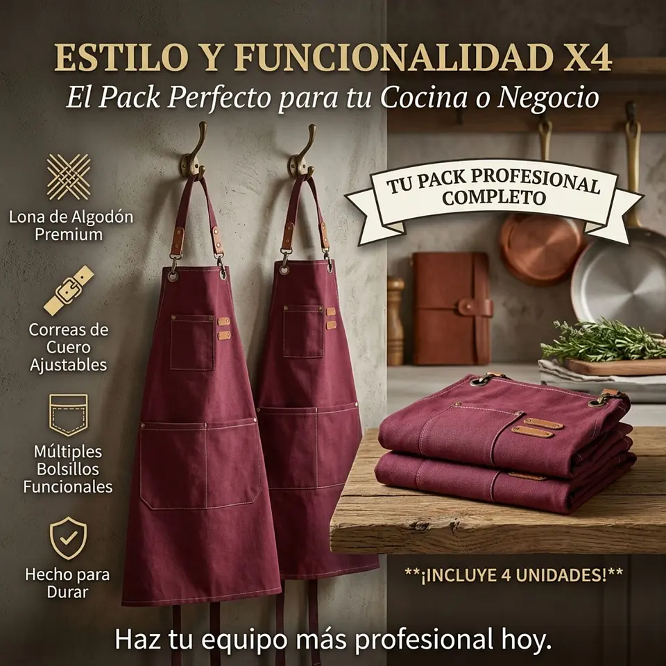 Pack 4 Delantales Pechera Unisex Multiuso Hogar Trabajo Parrilla 9