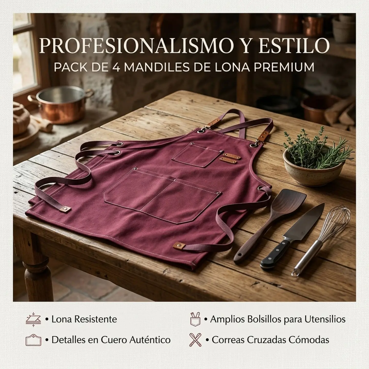 Pack 4 Delantales Pechera Unisex Multiuso Hogar Trabajo Parrilla 10