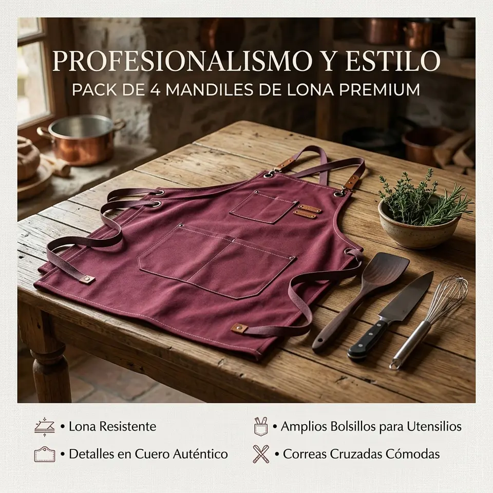 Pack 4 Delantales Pechera Unisex Multiuso Hogar Trabajo Parrilla 10