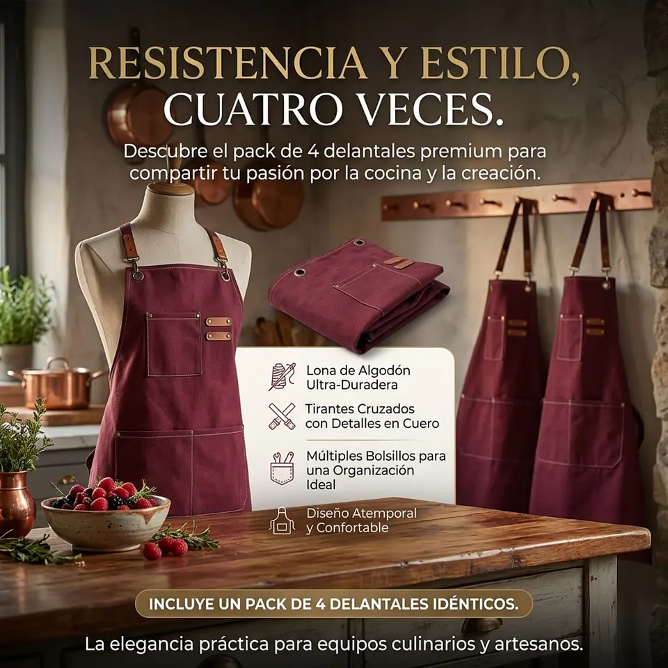 Pack 4 Delantales Pechera Unisex Multiuso Hogar Trabajo Parrilla 11