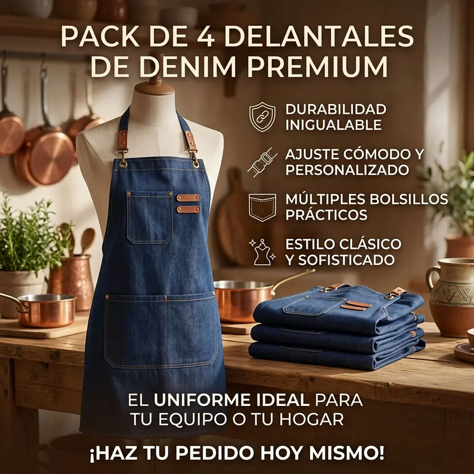 Pack 4 Delantales Pechera Unisex Multiuso Hogar Trabajo Parrilla 13