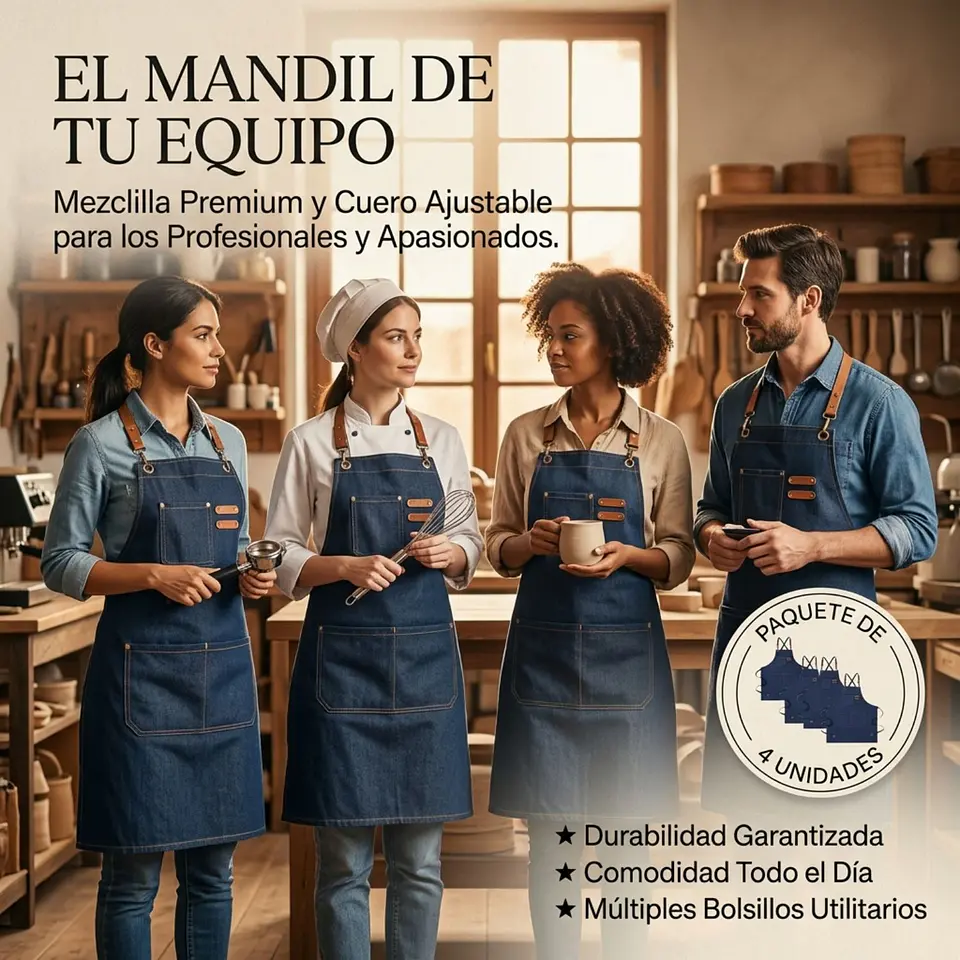 Pack 4 Delantales Pechera Unisex Multiuso Hogar Trabajo Parrilla 15