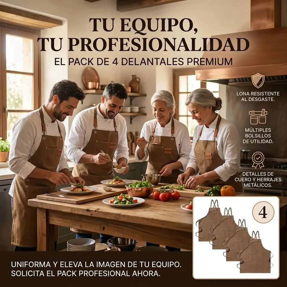 Pack 4 Delantales Pechera Unisex Multiuso Hogar Trabajo Parrilla 18