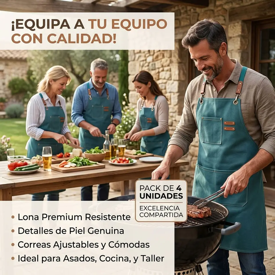 Pack 4 Delantales Pechera Unisex Multiuso Hogar Trabajo Parrilla 20