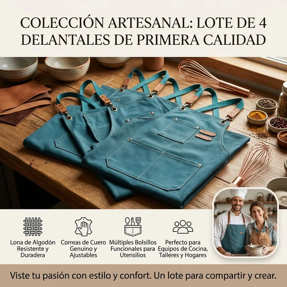 Pack 4 Delantales Pechera Unisex Multiuso Hogar Trabajo Parrilla 22