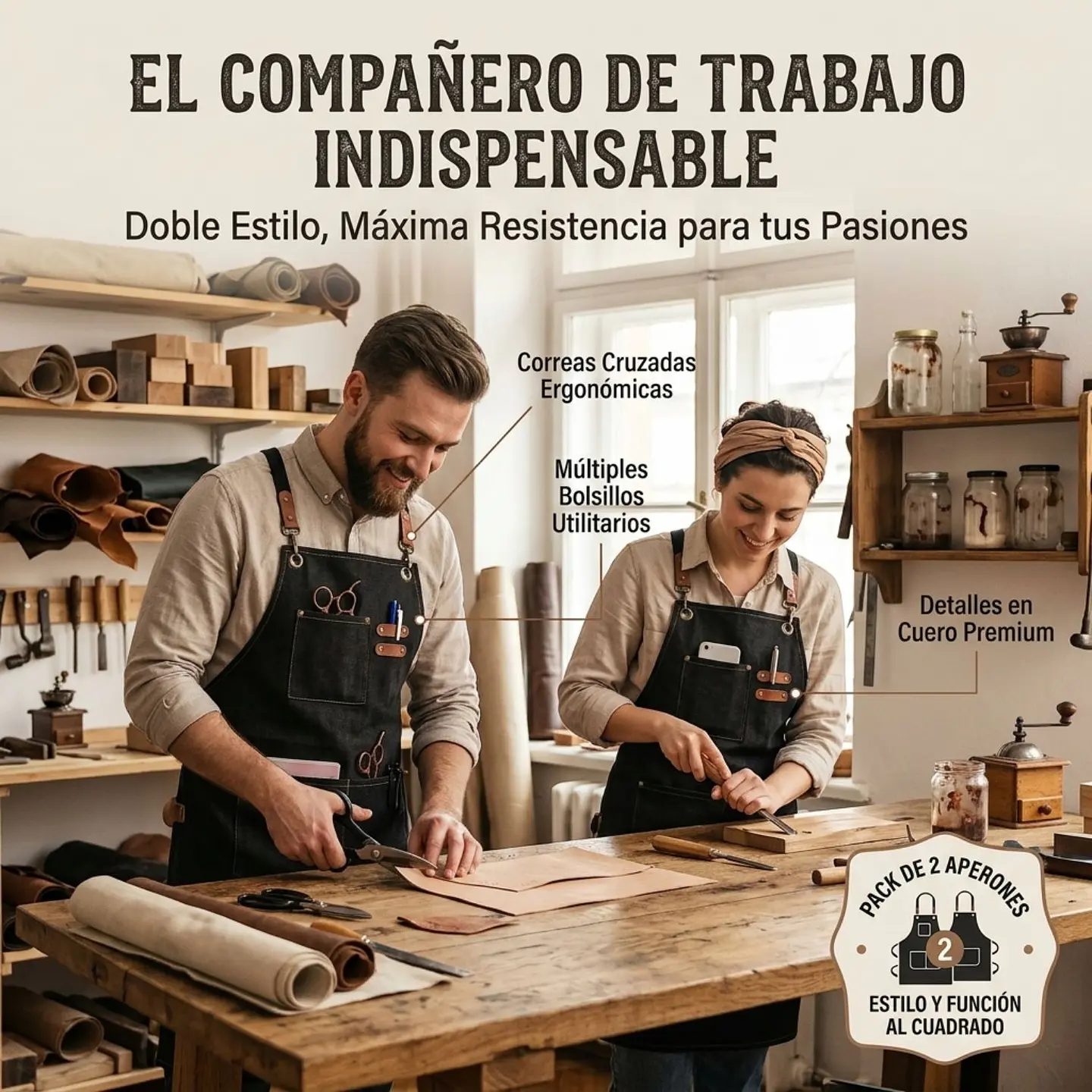 Pack 2 Delantales Pechera Unisex Multiuso Hogar Trabajo Parrilla 2