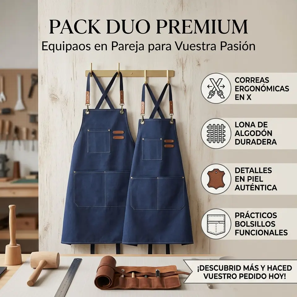 Pack 2 Delantales Pechera Unisex Multiuso Hogar Trabajo Parrilla 13