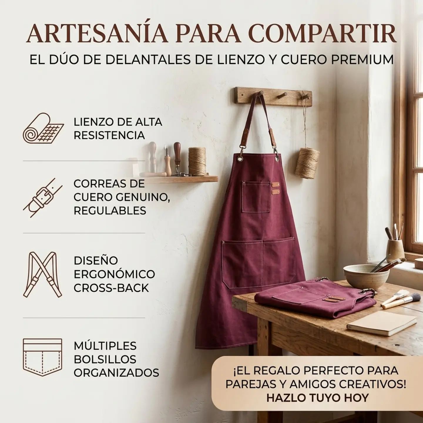 Pack 2 Delantales Pechera Unisex Multiuso Hogar Trabajo Parrilla 16