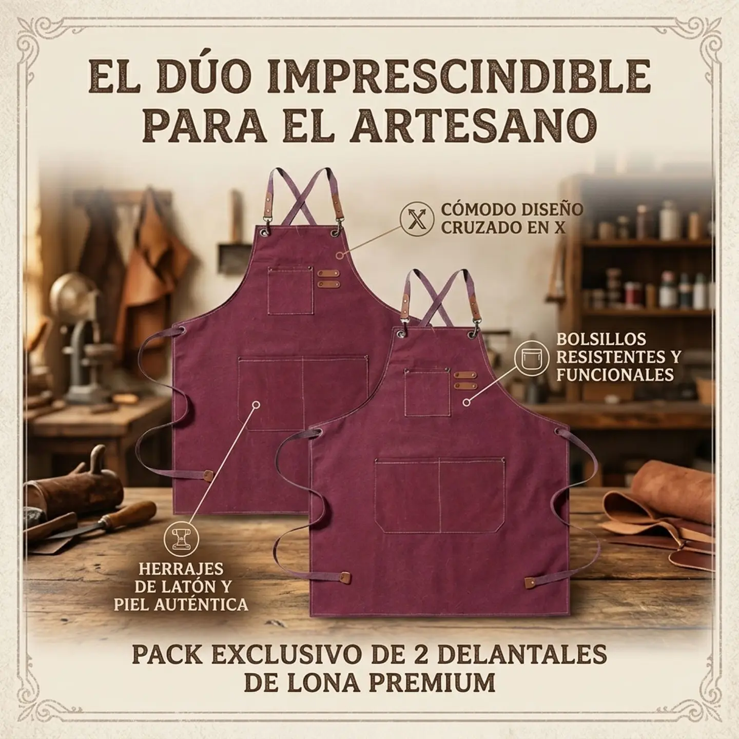 Pack 2 Delantales Pechera Unisex Multiuso Hogar Trabajo Parrilla 17