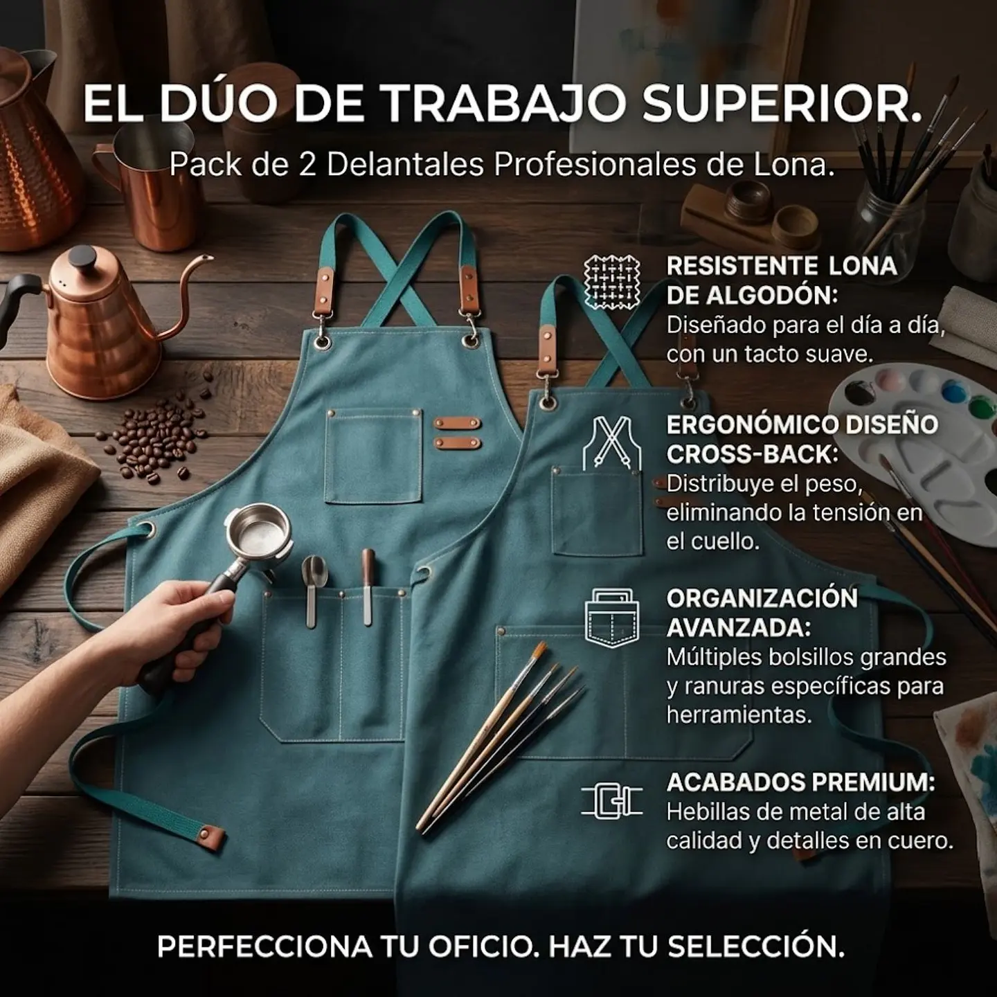 Pack 2 Delantales Pechera Unisex Multiuso Hogar Trabajo Parrilla 21