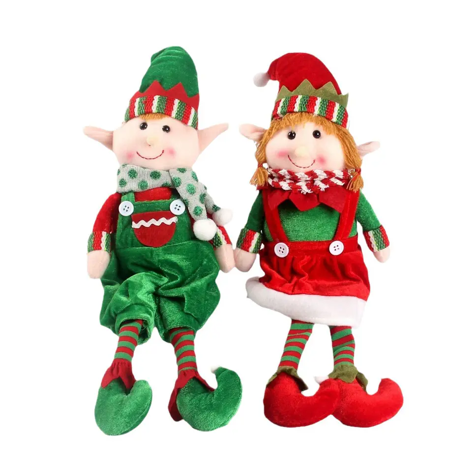 Set 2 Duendes Navideños De Peluche 48cm Pareja Niño Y Niña 1