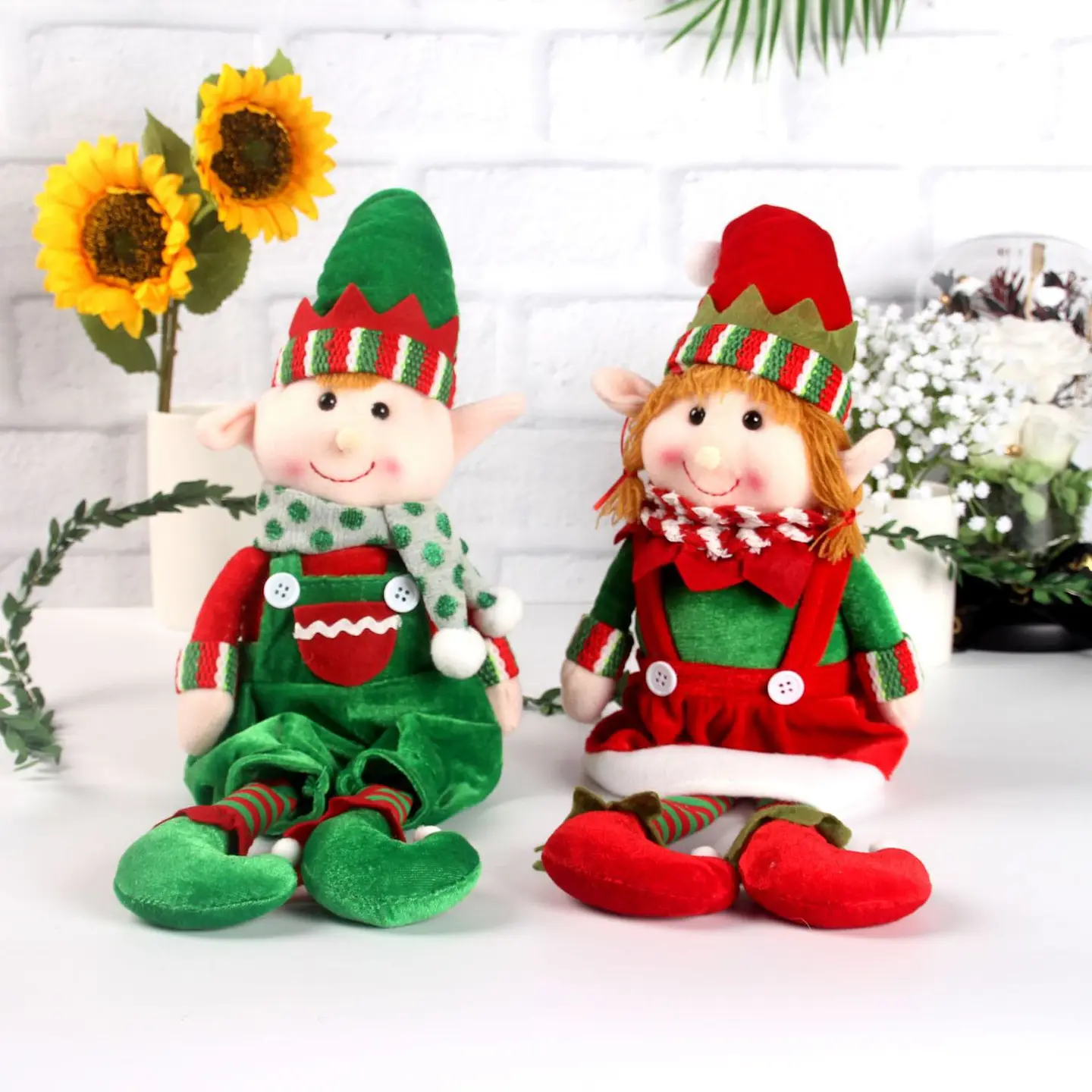 Set 2 Duendes Navideños De Peluche 48cm Pareja Niño Y Niña 4