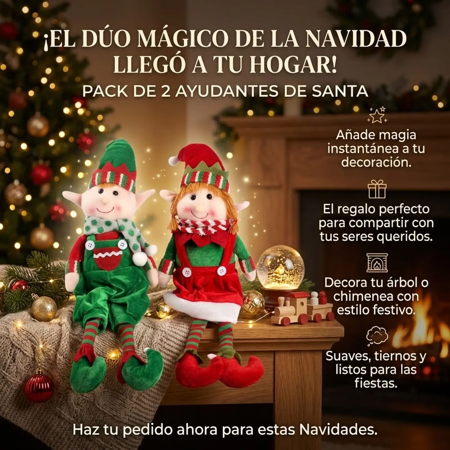 Set 2 Duendes Navideños De Peluche 48cm Pareja Niño Y Niña 7