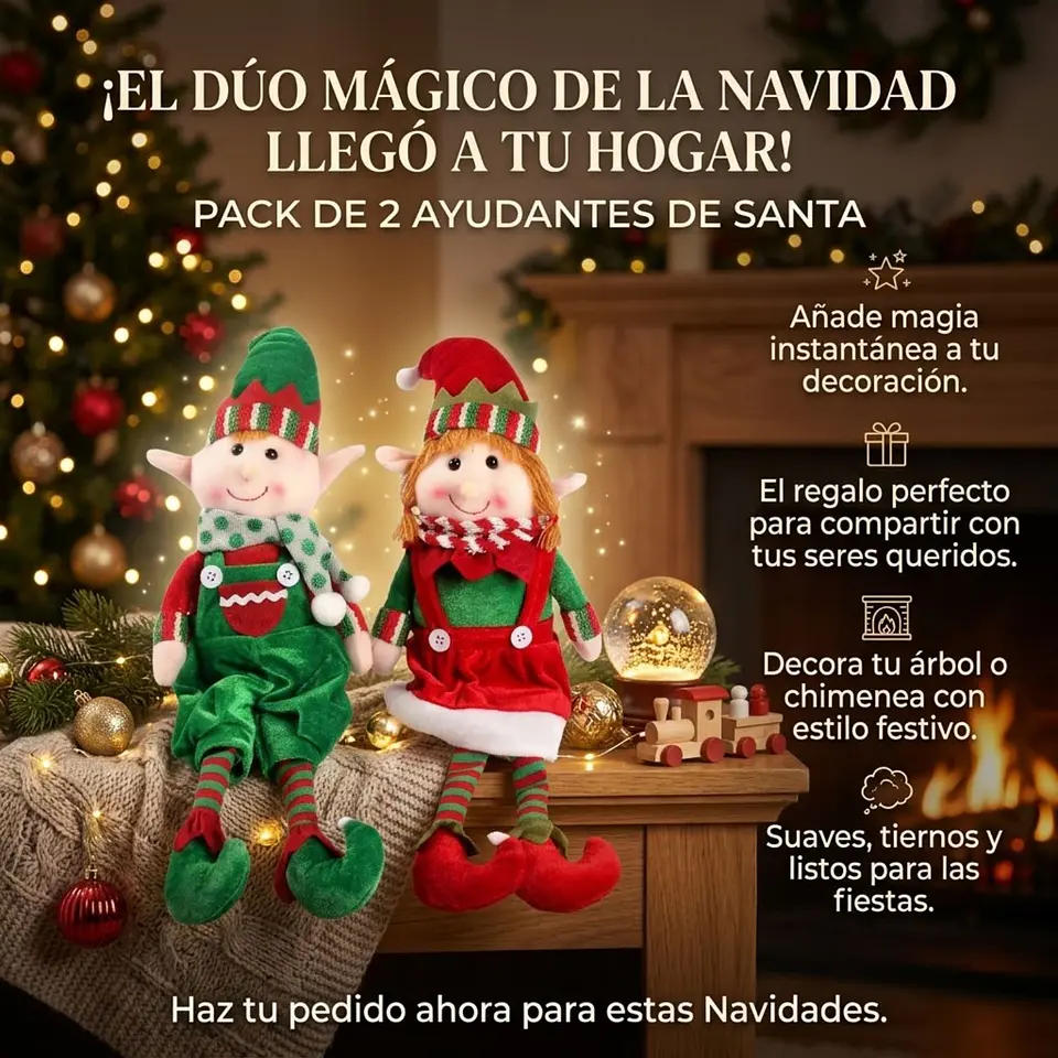 Set 2 Duendes Navideños De Peluche 48cm Pareja Niño Y Niña 7
