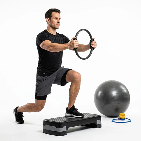 Pack Fitness 3en1 Step 2 Niveles, Anillo Y Pelota Yoga 75cm
