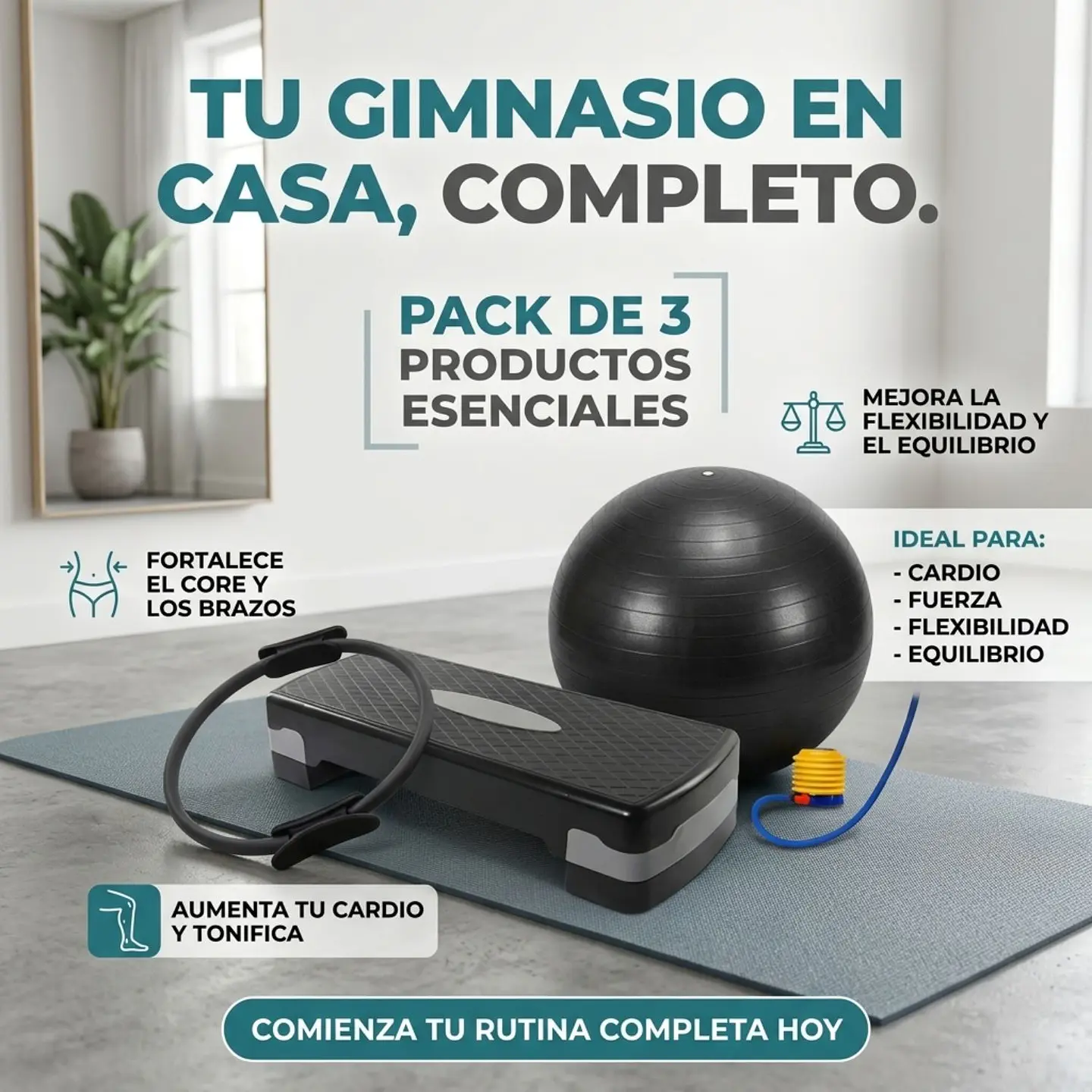 Pack Fitness 3en1 Step 2 Niveles, Anillo Y Pelota Yoga 75cm 3
