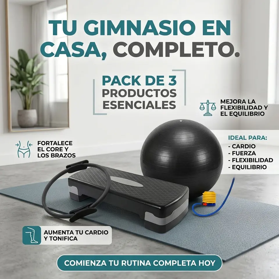 Pack Fitness 3en1 Step 2 Niveles, Anillo Y Pelota Yoga 75cm 3