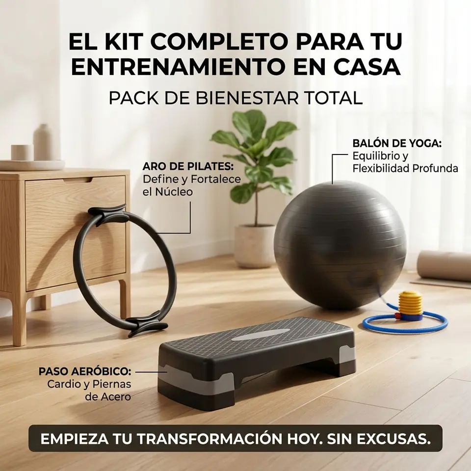 Pack Fitness 3en1 Step 2 Niveles, Anillo Y Pelota Yoga 75cm 4