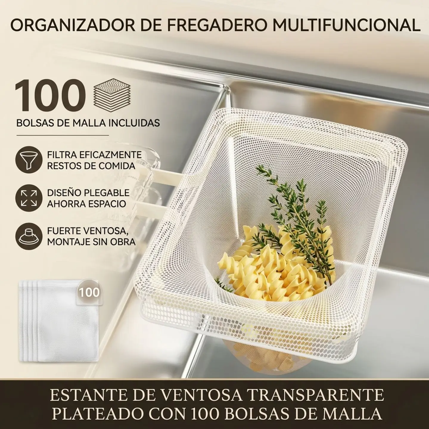 Filtro Para Lavaplatos Para Fregadero + 100 Bolsas De Malla 4