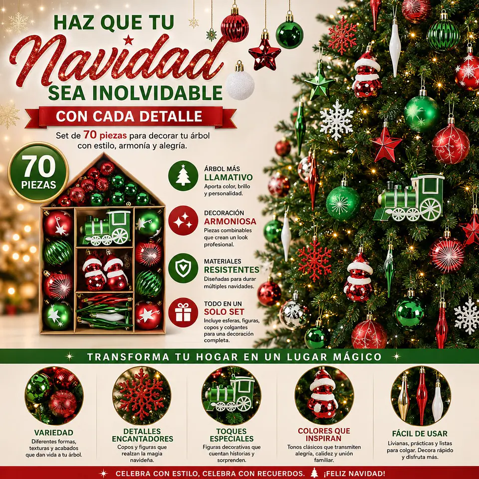 Set Adornos De Navidad 70 Piezas Esferas Árbol Navideño 3
