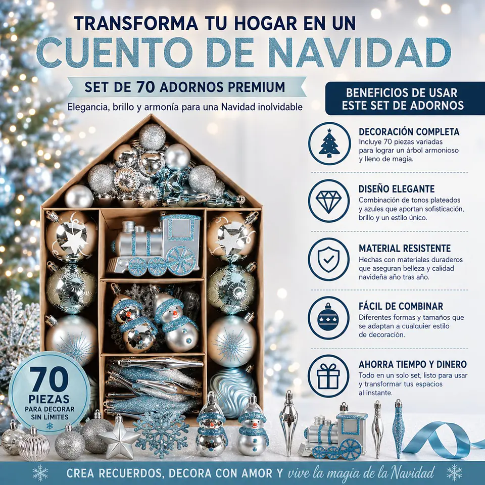 Set Adornos De Navidad 70 Piezas Esferas Árbol Navideño 7