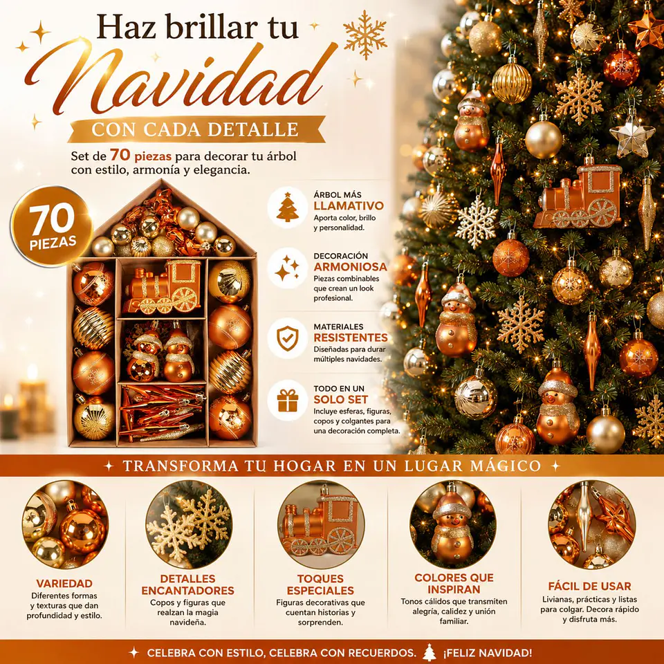 Set Adornos De Navidad 70 Piezas Esferas Árbol Navideño 11