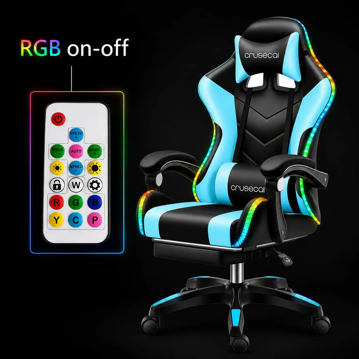 Silla Gamer Con Luz Rgb Reposapiés Y Masajeador Reclinable 32