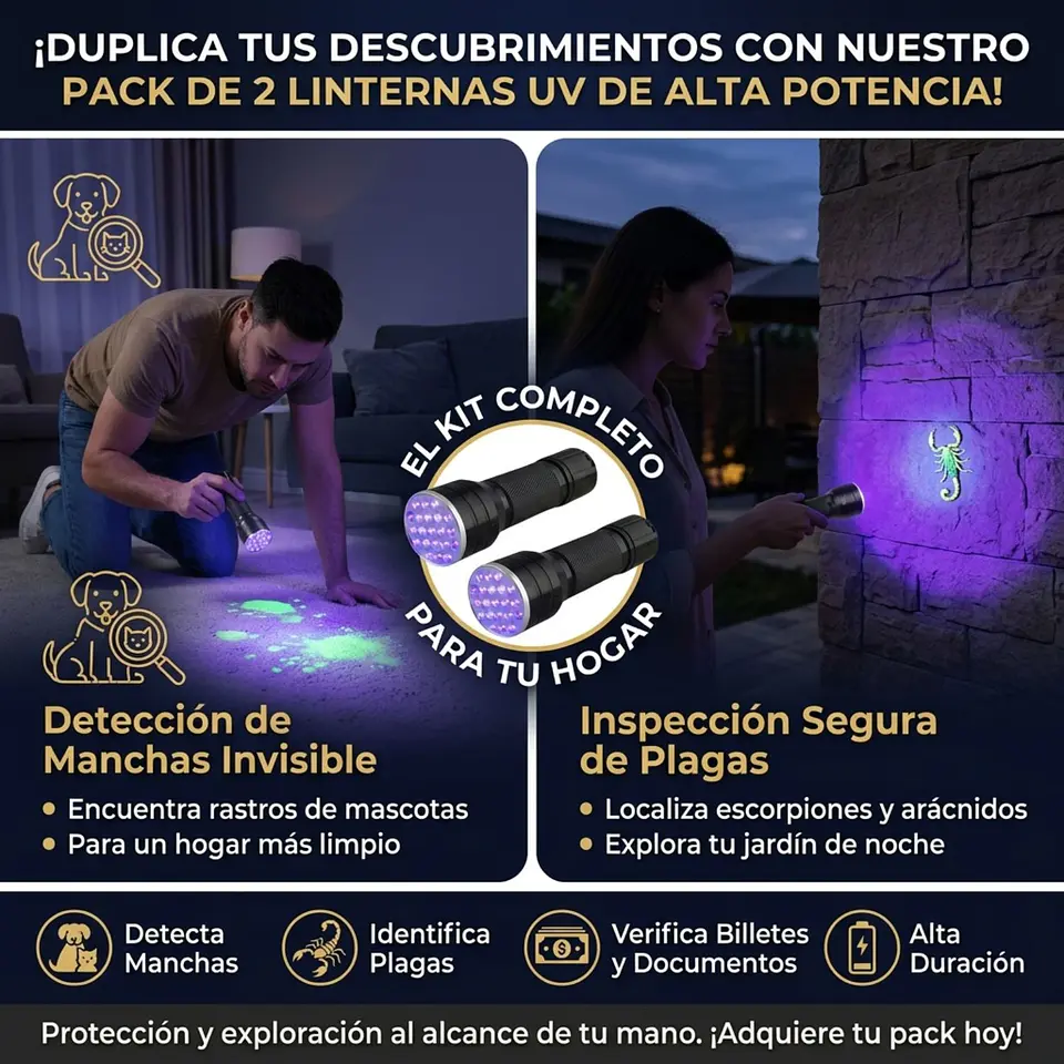 Pack 2 Linternas Led Ultravioleta 5W De Bolsillo 2