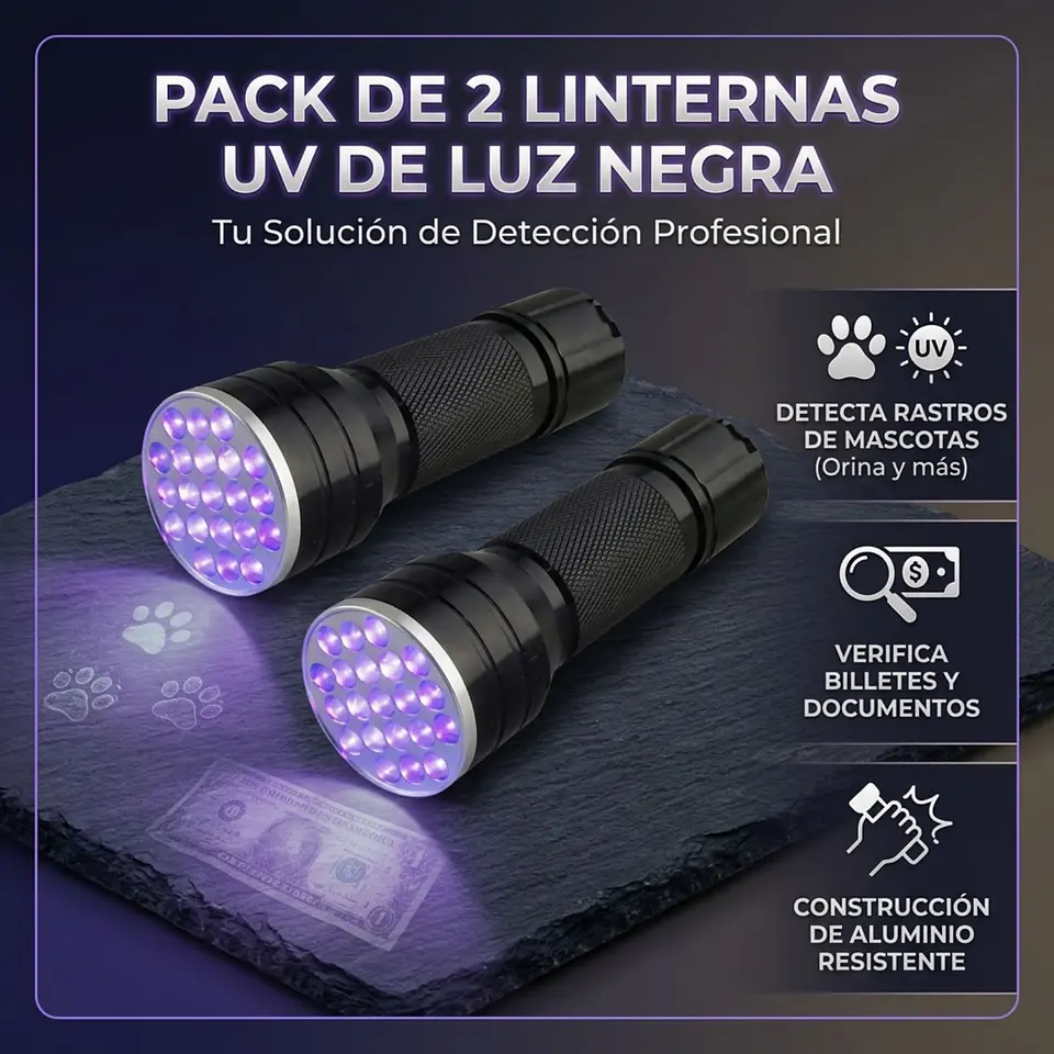 Pack 2 Linternas Led Ultravioleta 5W De Bolsillo 3