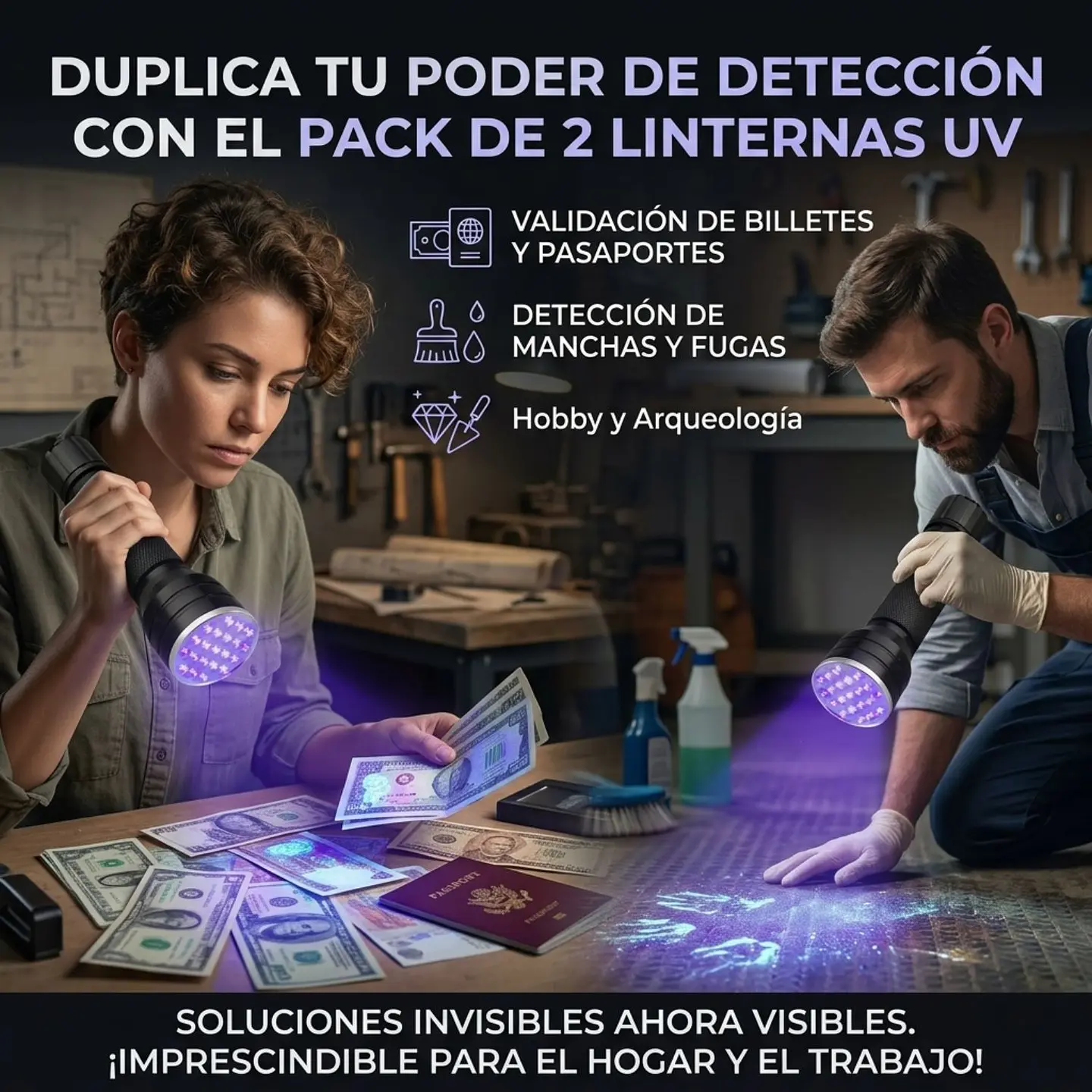 Pack 2 Linternas Led Ultravioleta 5W De Bolsillo 5