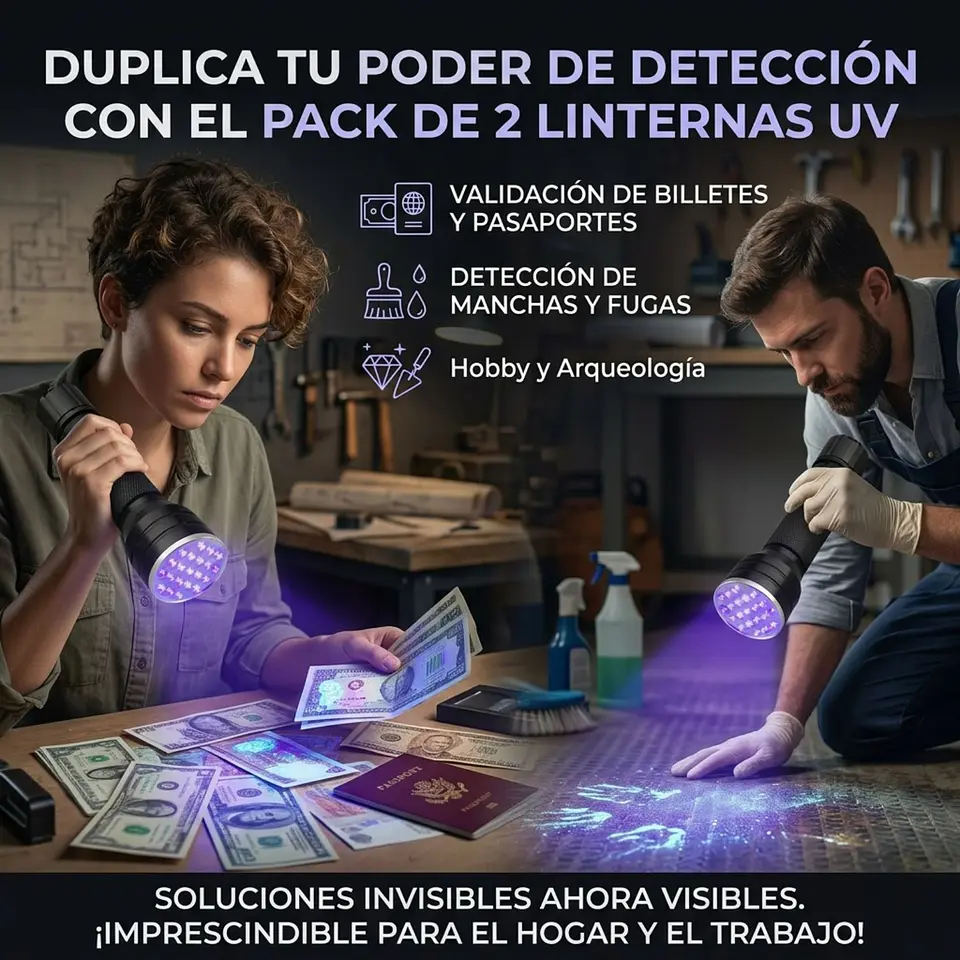 Pack 2 Linternas Led Ultravioleta 5W De Bolsillo 5