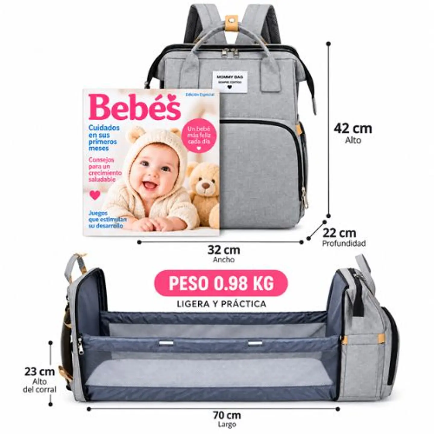 Bolso Mochila Cuna Plegable Impermeable Multifuncional 7