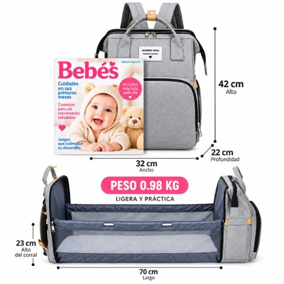 Bolso Mochila Cuna Plegable Impermeable Multifuncional 7