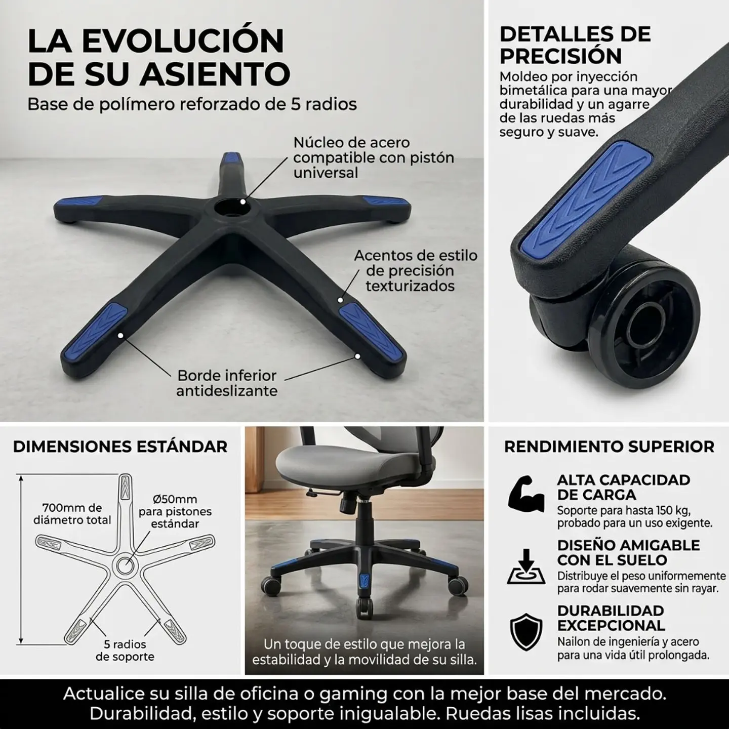 Base De Silla 5 Patas Repuesto Giratoria Ergonomica 7