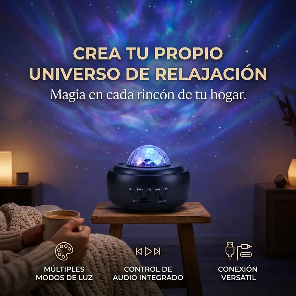 Proyector Led Luces Y Estrellas 360º Con Bluetooh Y Musica 9