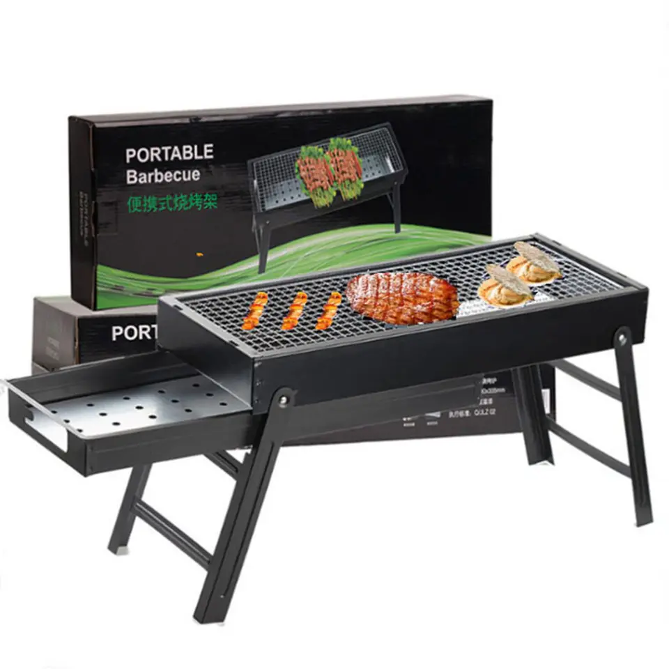 Parrilla Portátil Plegable A Carbón 60cm Acero Inoxidable 1