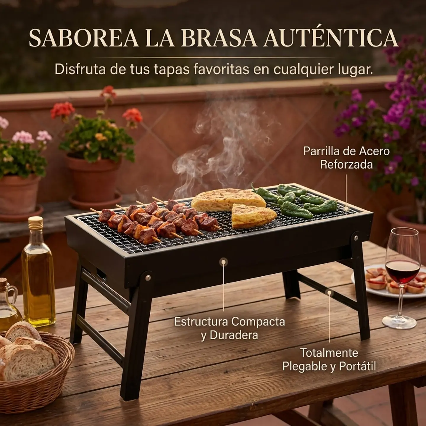 Parrilla Portátil Plegable A Carbón 60cm Acero Inoxidable 5